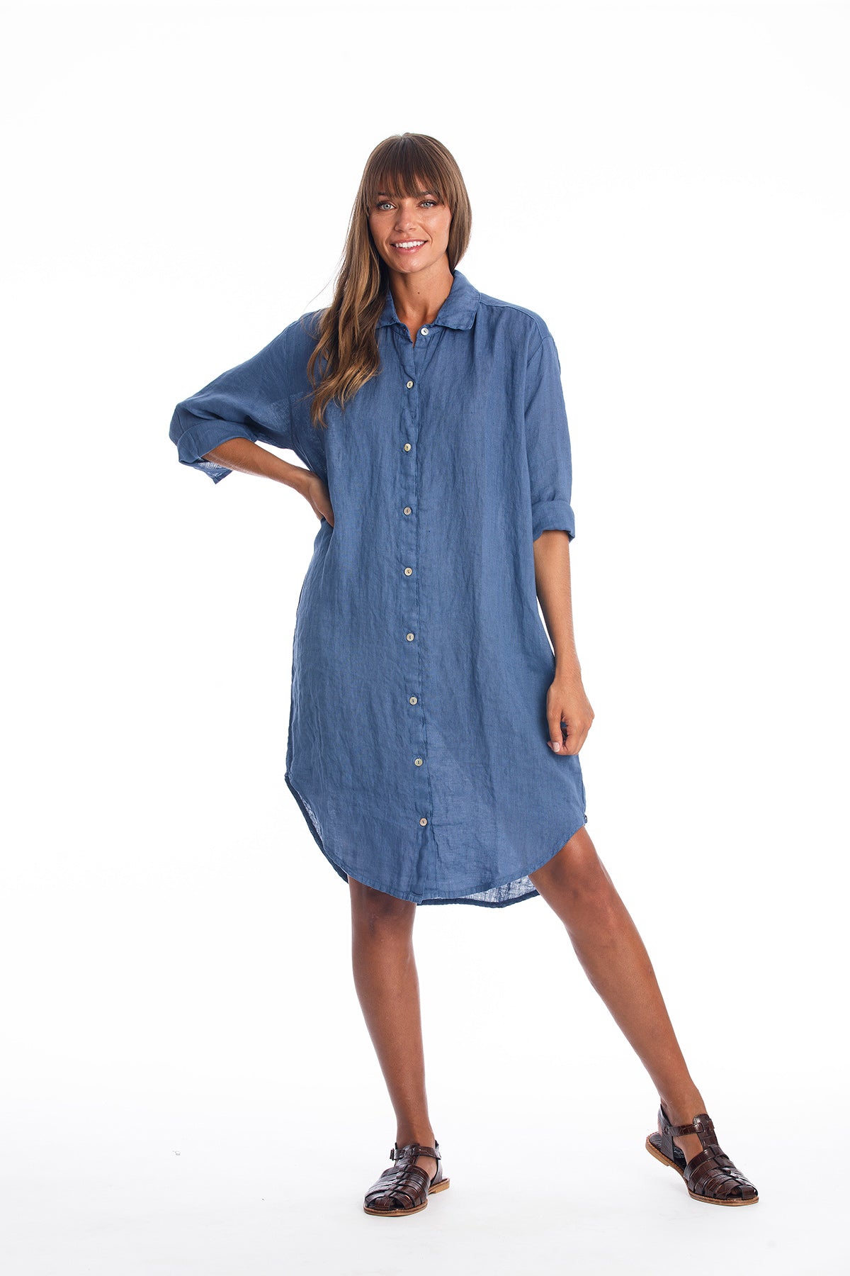 Ava - Linen - Buttoned Shirt Dress - RV by Elisa F