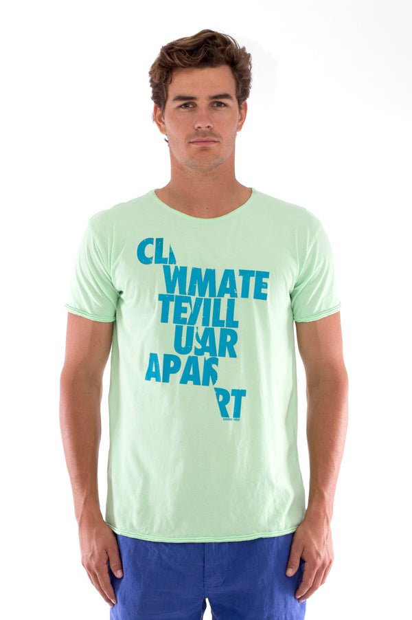 Climate will tear us… - Round Neck - Cut Off - Tshirt - Colour Mint and Capri Shorts - Colour Blue - 2