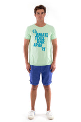 Climate will tear us… - Round Neck - Cut Off - Tshirt - Colour Mint and Capri Shorts - Colour Blue - 1