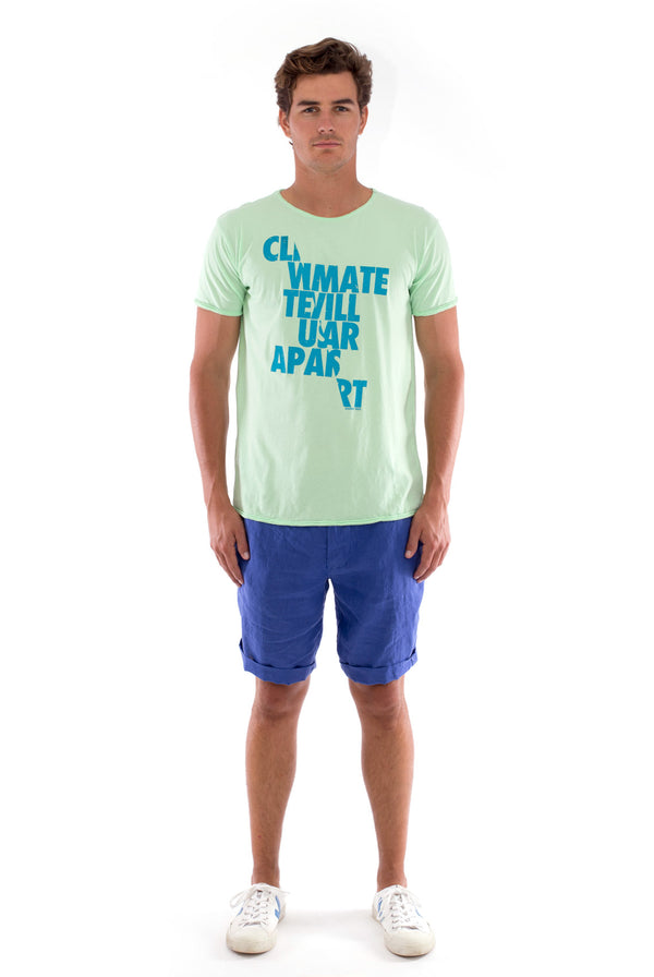 Climate will tear us… - Round Neck - Cut Off - Tshirt - Colour Mint and Capri Shorts - Colour Blue - 1