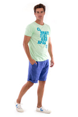 Climate will tear us… - Round Neck - Cut Off - Tshirt - Colour Mint and Capri Shorts - Colour Blue - 4