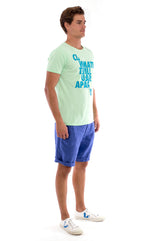 Climate will tear us… - Round Neck - Cut Off - Tshirt - Colour Mint and Capri Shorts - Colour Blue - 3