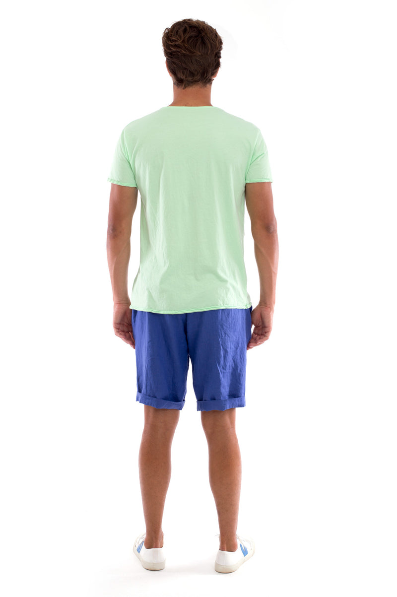 Climate will tear us… - Round Neck - Cut Off - Tshirt - Colour Mint and Capri Shorts - Colour Blue - 5