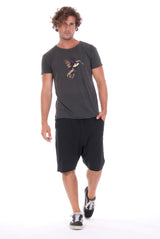 Gold Raven - Round Neck - Cut Off - Tshirt - Colour Anthracite and Short Pants- Colour Black 1