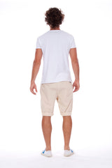 Island Mood - Round Neck - Cut Off - Tshirt - Colour White and Raven Shorts - Colour Sand 4