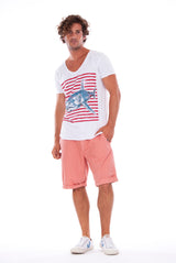 Shark - V Neck - Cut Off - Tshirt - Colour White and Raven Shorts - Colour Clay 1