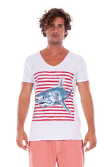 Shark - V Neck - Cut Off - Tshirt - Colour White and Raven Shorts - Colour Clay 2