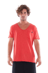 V neck - Tshirt - Cut Off - with pocket - Colour Red and Short Pants - Colour Black -2