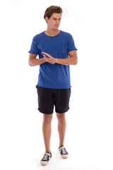 Round Neck - Cut Off - Tshirt - With Pocket - Colour Blue and Capri shorts - Colour Black -1