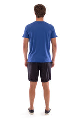 Round Neck - Cut Off - Tshirt - With Pocket - Colour Blue and Capri shorts - Colour Black -4