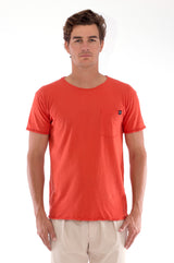Round Neck - Cut Off - Tshirt - With Pocket - Colour Terracotta and Monaco Pants - Colour Sand 2
