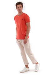 Round Neck - Cut Off - Tshirt - With Pocket - Colour Terracotta and Monaco Pants - Colour Sand 1