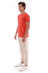 Round Neck - Cut Off - Tshirt - With Pocket - Colour Terracotta and Monaco Pants - Colour Sand 3