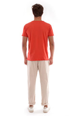Round Neck - Cut Off - Tshirt - With Pocket - Colour Terracotta and Monaco Pants - Colour Sand 4