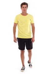 Round Neck - Cut Off - Tshirt - With Pocket - Colour Yellow and Capri shorts - Colour Black -1