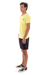 Round Neck - Cut Off - Tshirt - With Pocket - Colour Yellow and Capri shorts - Colour Black -3