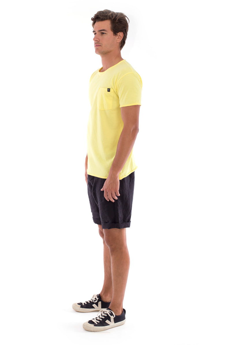  Round Neck - Cut Off - Tshirt - With Pocket - Colour Yellow and Capri shorts - Colour Black -3