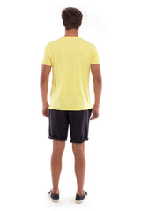 Round Neck - Cut Off - Tshirt - With Pocket - Colour Yellow and Capri shorts - Colour Black -4