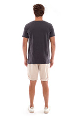 Eros Tee - Cut Off - Open Neck - Tshirt - Colour Anthracite and Raven shorts - Colour Sand 4