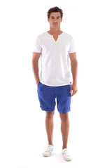 Eros Tee - Cut Off - Open Neck - Tshirt - Colour White and Capri shorts - Colour Blue