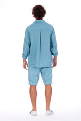 Lennon - Loose Fit - Linen Shirt -Colour Blue and Raven shorts - Colour Blue - 4