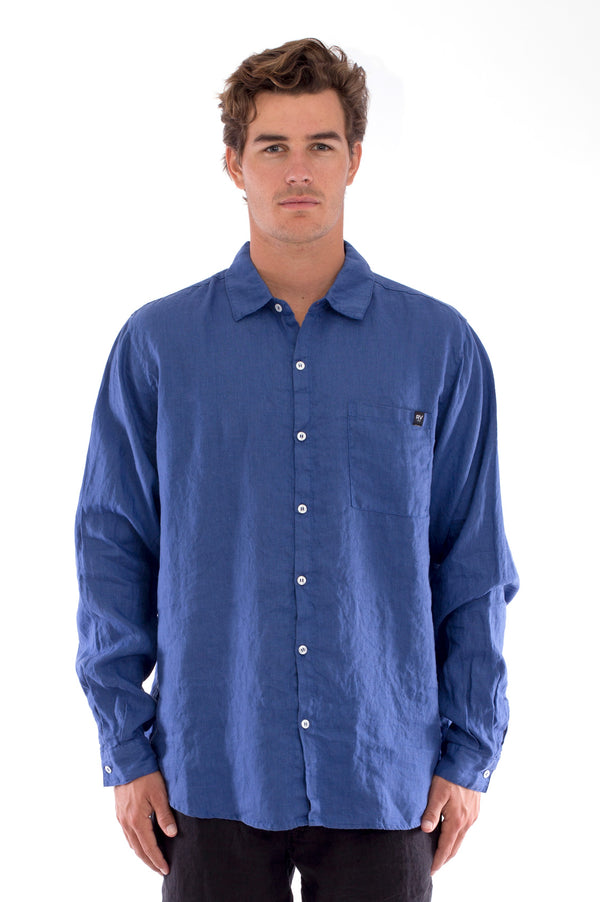 Lennon - Linen Shirt - Colour Blue and Capri Shorts - Colour Black 2