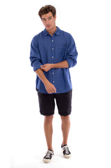 Lennon - Linen Shirt - Colour Blue and Capri Shorts - Colour Black 6