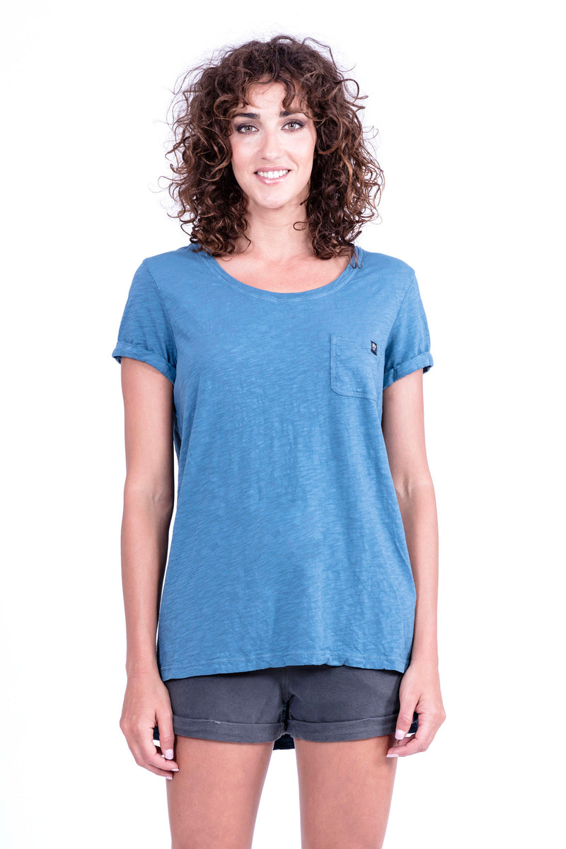 Top - Round Neck with Pocket - Colour Blue - 2