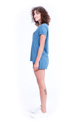 Top - Round Neck with Pocket - Colour Blue - 3