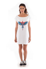 Raven - Loose Fit - Boat Neck - Dress - Colour White - 1