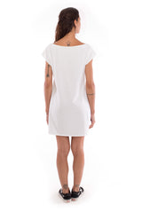 Raven - Loose Fit - Boat Neck - Dress - Colour White - 4