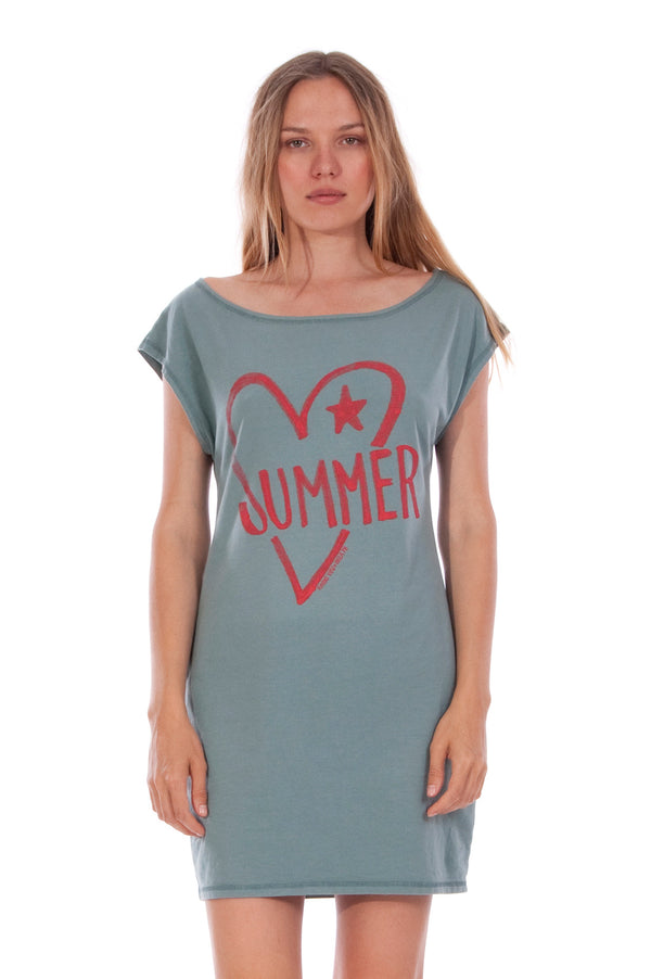 Summer Heart - Loose Fit - Boat Neck - Dress - Colour Green -2