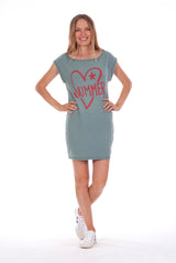 Summer Heart - Loose Fit - Boat Neck - Dress - Colour Green -1