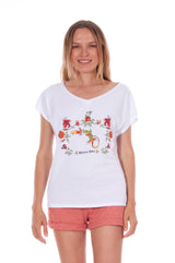 Natural Rebel - V Neck - Loose Fit - Top - Colour White and sunset mini shorts - Colour Clay - 2