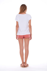 Natural Rebel - V Neck - Loose Fit - Top - Colour White and sunset mini shorts - Colour Clay - 4