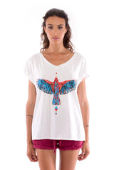 Raven - V Neck - Loose Fit - Top - Colour White and sunset mini shorts - Colour Garnet -2