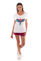 Raven - V Neck - Loose Fit - Top - Colour White and sunset mini shorts - Colour Garnet -1
