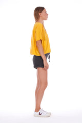 Gold Raven - Round Neck - Wide - Loose Fit - Top - Colour Yellow and sunset mini shorts - Colour Anthracite - 3