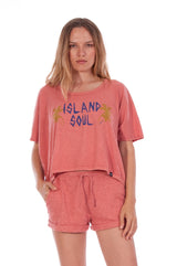 Island Soul - Round Neck - Wide - Loose Fit - Top - Colour Clay and sunset mini shorts - Colour Clay - 2
