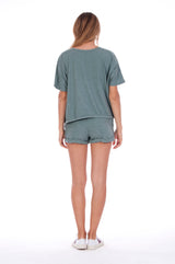 Natural Rebel - Round Neck - Wide - Loose Fit - Top - Colour Green and sunset mini shorts - Colour Green -4