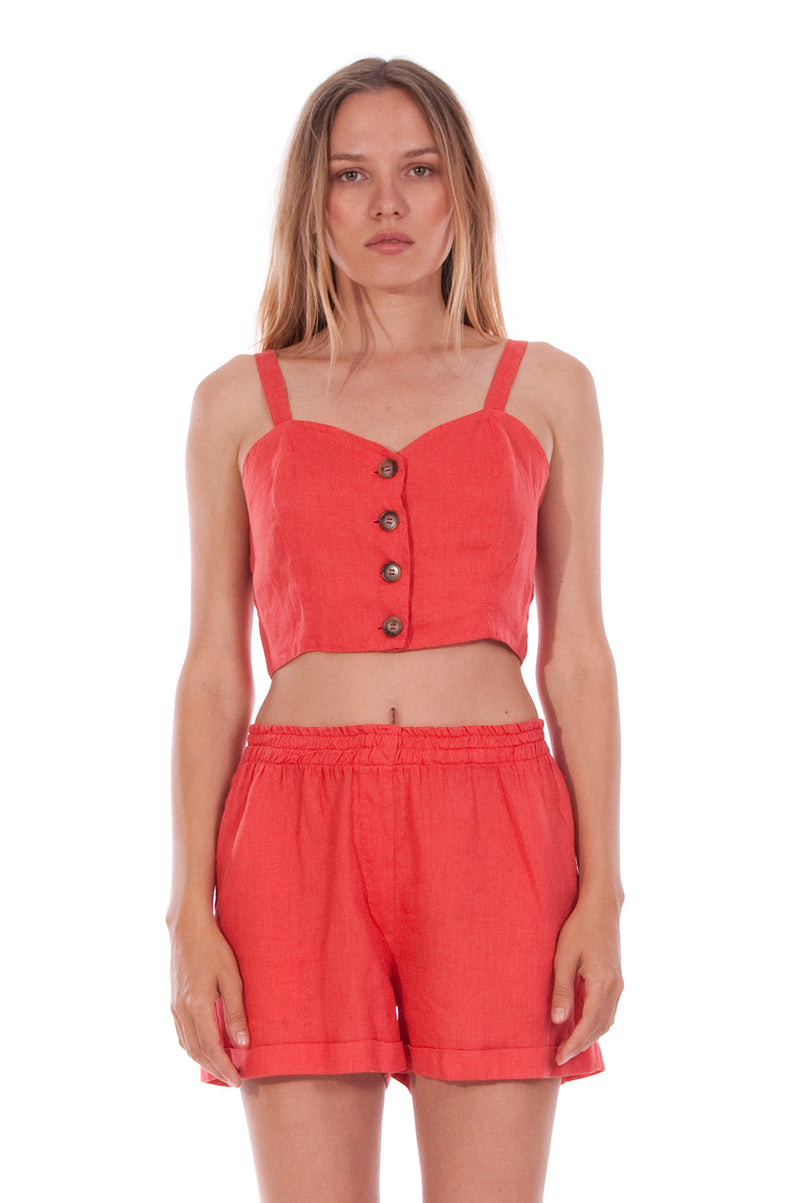 Capri - Linen Top - RV by Elisa F - Colour Red and Creta shorts - Colour Red 2