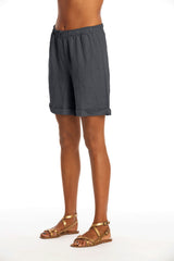 Long Creta linen shorts