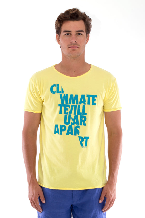 Climate will tear us… - Round Neck - Cut Off - Tshirt - Colour Yellow and Capri Shorts - Colour Blue -2