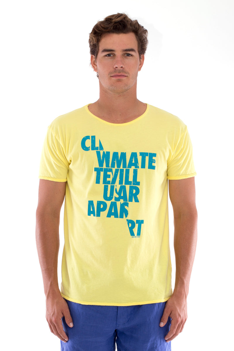 Climate will tear us… - Round Neck - Cut Off - Tshirt - Colour Yellow and Capri Shorts - Colour Blue -2