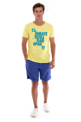 Climate will tear us… - Round Neck - Cut Off - Tshirt - Colour Yellow and Capri Shorts - Colour Blue -1