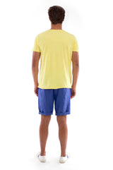 Climate will tear us… - Round Neck - Cut Off - Tshirt - Colour Yellow and Capri Shorts - Colour Blue -4
