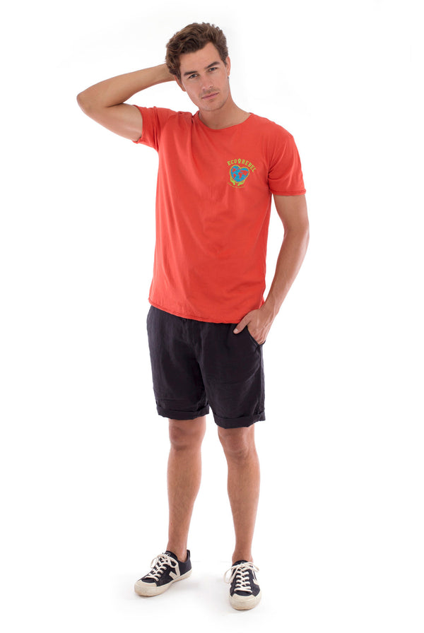 Eco rebel - Round Neck - Cut Off - Tshirt - Colour Terracotta and Capri shorts - Colour Black -1