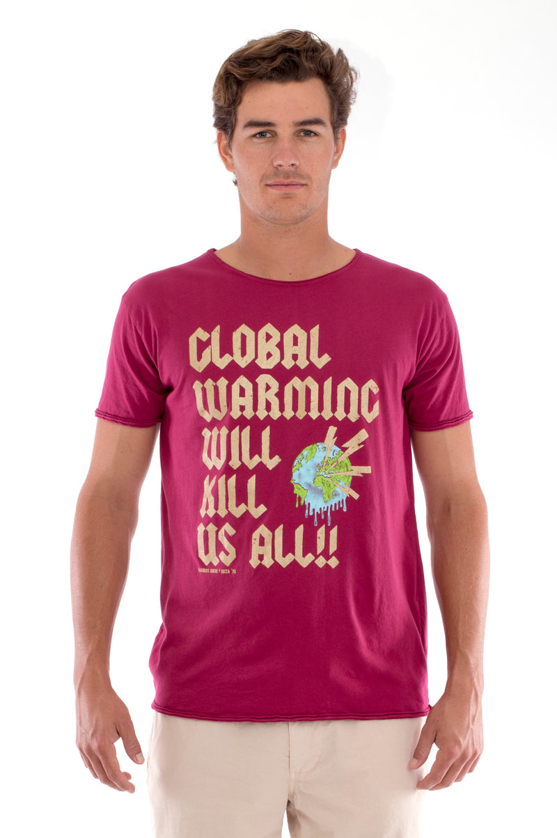 Global warming will kill… - Round Neck - Cut Off - Tshirt - Colour Garnet and Raven shorts - Colour Sand -2