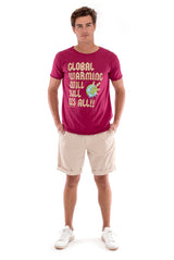 Global warming will kill… - Round Neck - Cut Off - Tshirt - Colour Garnet and Raven shorts - Colour Sand -1