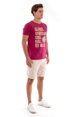 Global warming will kill… - Round Neck - Cut Off - Tshirt - Colour Garnet and Raven shorts - Colour Sand -3